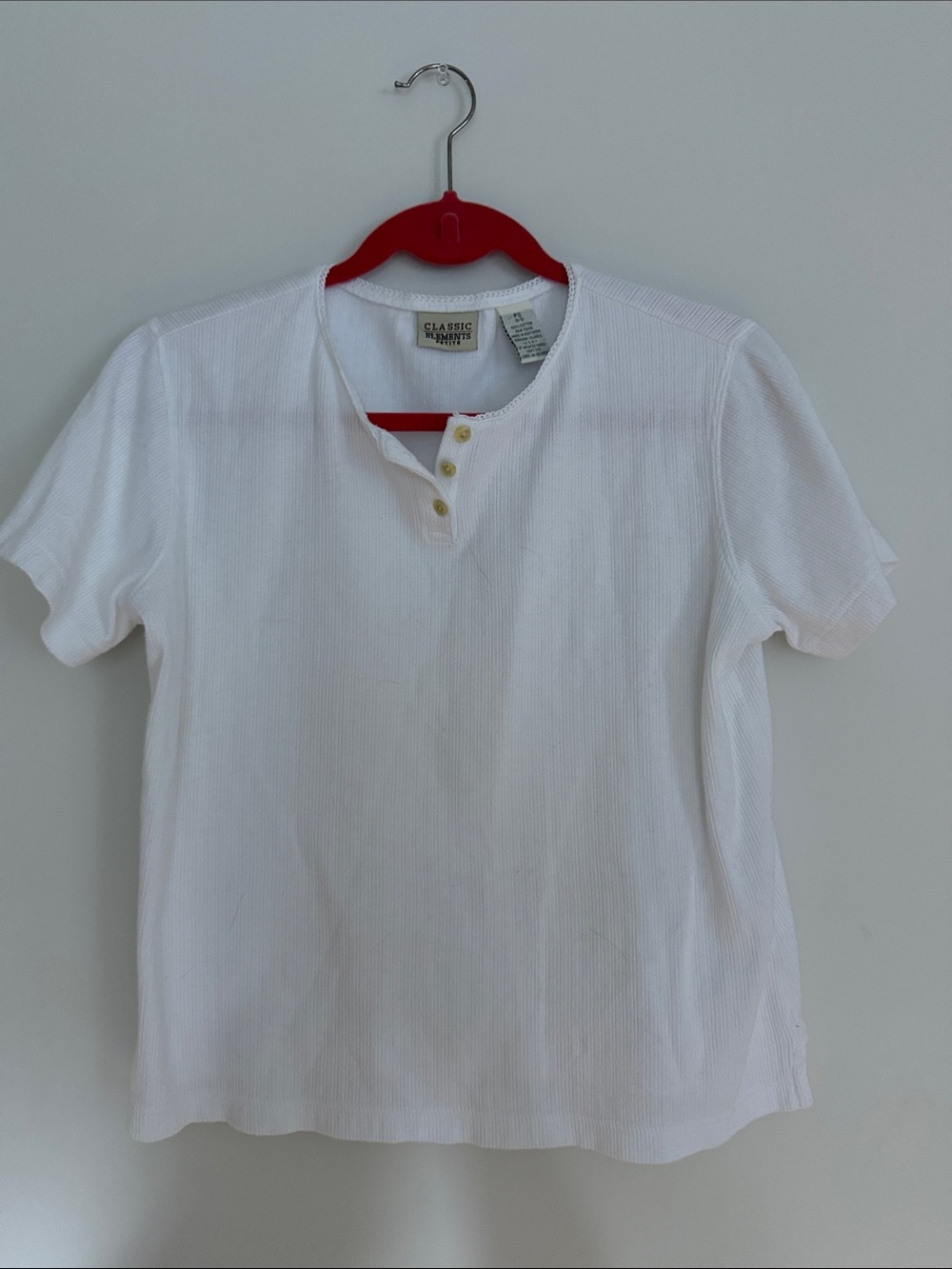 Classic Elements Petite White Ribbed Henley Tee with Lace Trim